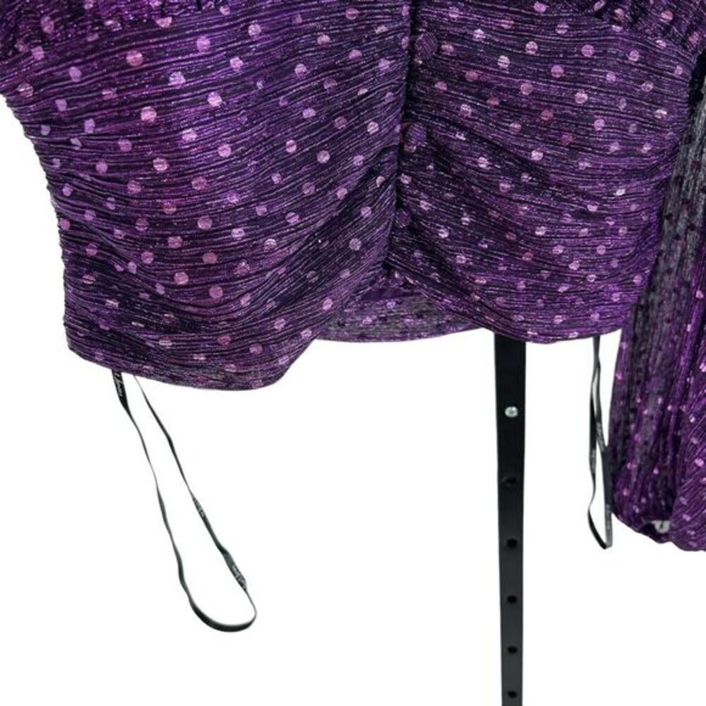 For Love & Lemons Womens L Purple La Vilette Metallic Puff Sleeve Top Plunge New - Picture 7 of 10
